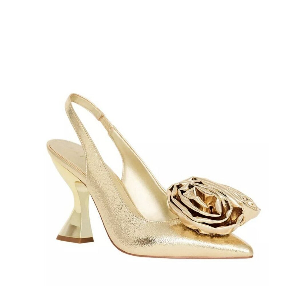 Katy Perry The Laterr Slingback High Flower Gold Heels Size 8
